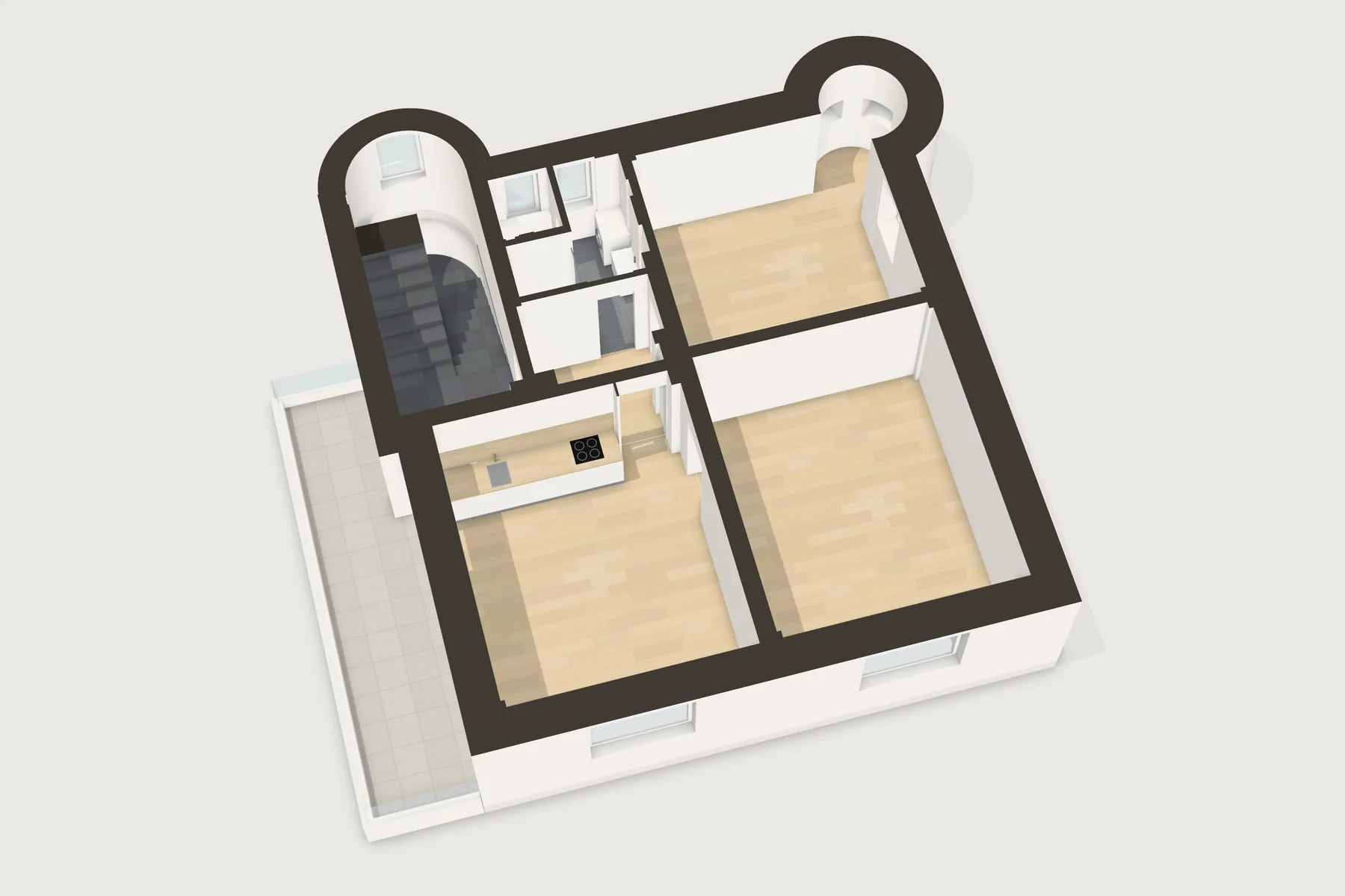 3D model bytu 3+kk s terasou
